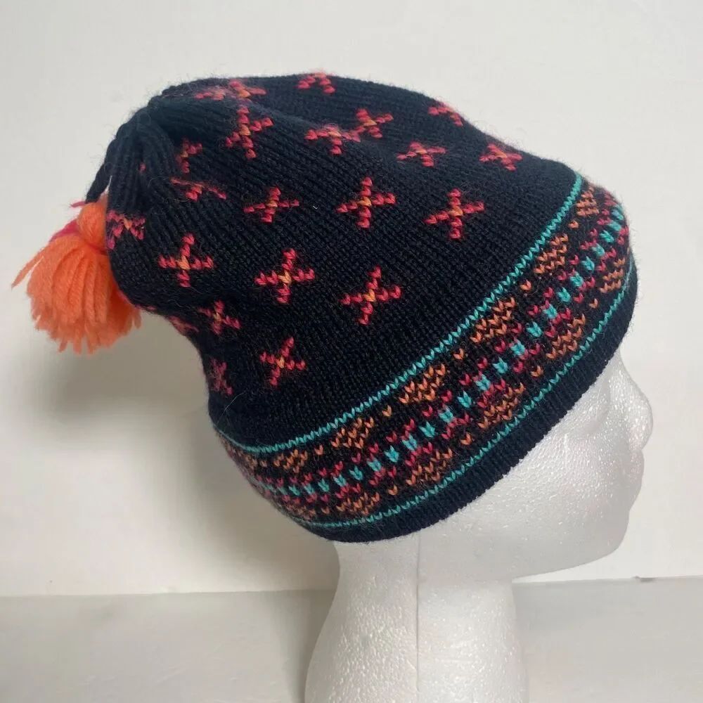 Top Notch Knits Vintage 100% Wool Fair Isle Tassel Beanie Handmade USA